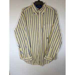 Tommy Hilfiger Shirt Size L Striped Blue Yellow Mens Vintage 90's Button‎ Front